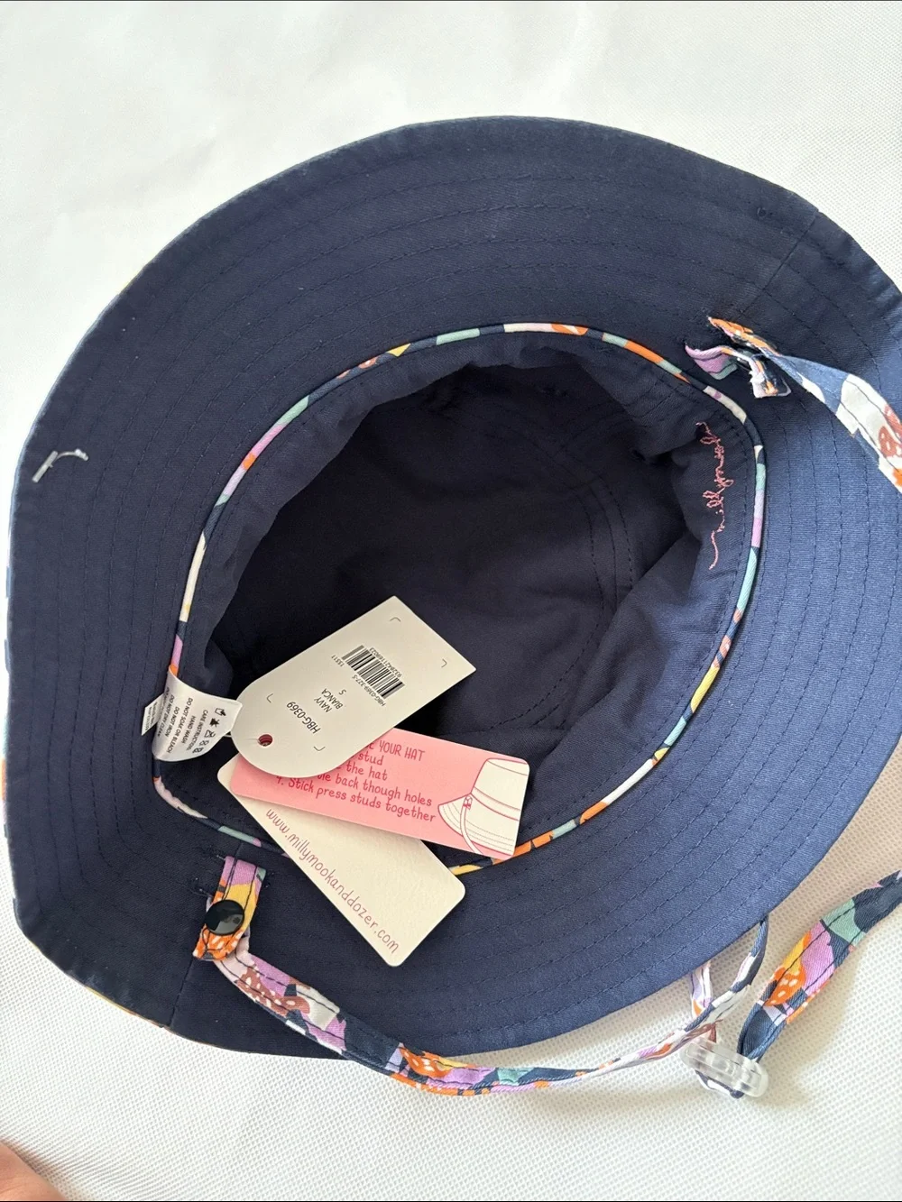 Millymook Floral Bucket Sun Hat with Chin Strap - Multicolor Navy Bianca